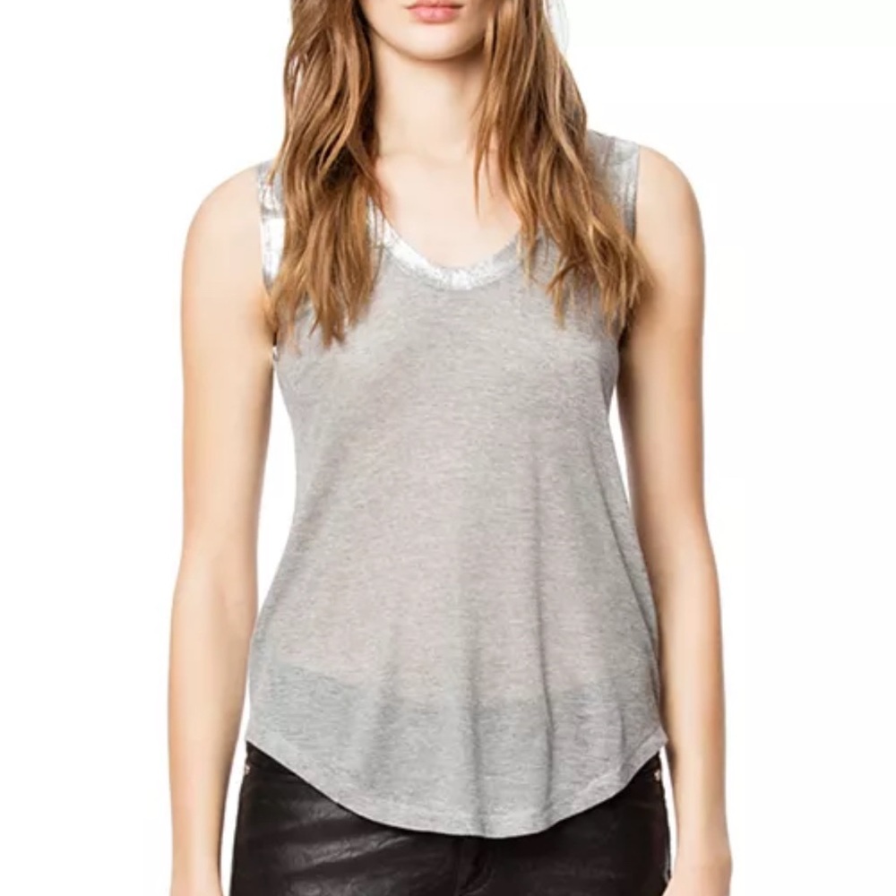Zadig & Voltaire Tam Foil Trim Tank Gris chine Small